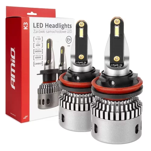 LED žiarovky hlavného svietenia K3 H8 H9 H11 H16 12V 6000K canbus AMIO-03686