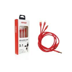 Multi-kábel pre telefón USB C / micro USB 1.2m červený FullLINK 3.1A UC-7 AMIO