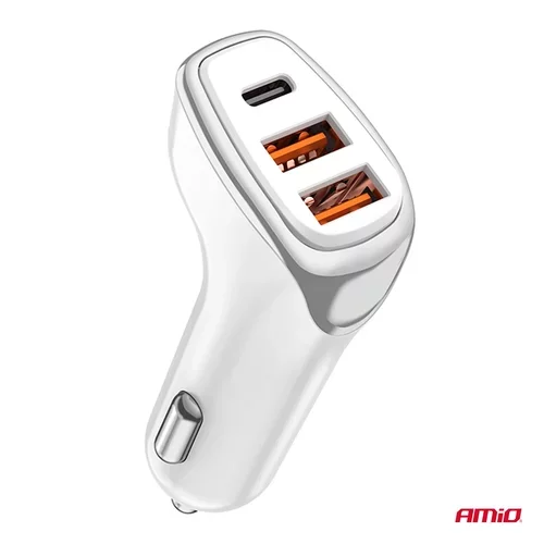 Nabíjačka do auta 2x USB-A + USB-C 38W AMiO-03886 - obr. 3