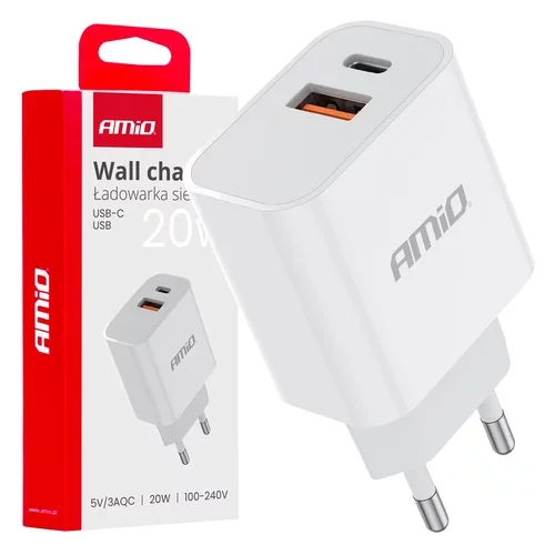 Sieťová nabíjačka PRO-09 USB+USB-C 20W Quick Charge 230V AMiO-02935