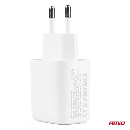 Sieťová nabíjačka PRO-09 USB+USB-C 20W Quick Charge 230V AMiO-02935 - obr. 3