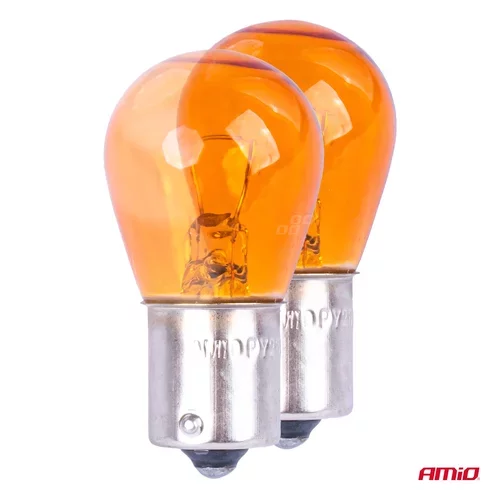 Halogénové žiarovky PY21W BA15S 12V AMBER 2ks blister AMIO - obr. 1