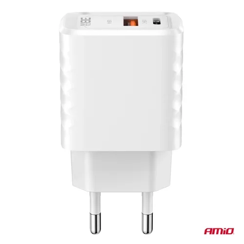 Nástenná nabíjačka Quick Charger GaN 38W USB-A + USB-C AMIO-04287 - obr. 2