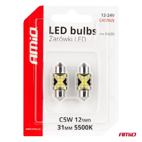 LED žiarovky CANBUS 12SMD Festoon C5W 2016 31mm White 12/24V AMiO-04235 - obr. 4