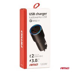 Hliníková nabíjačka do auta PCH PRO-08 USB-C+USB 38W 12/24V AMIO - obr. 4