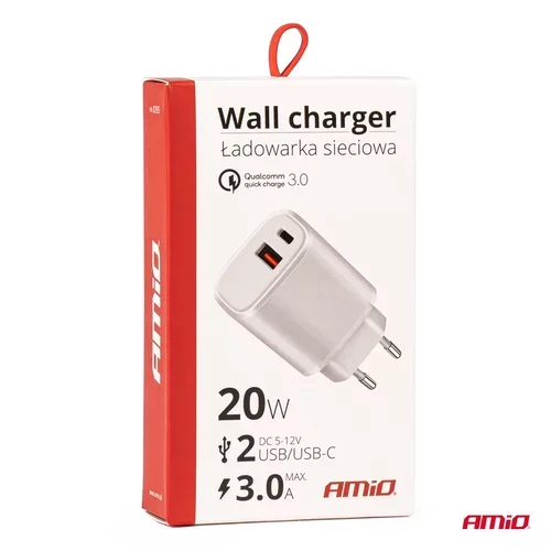 Sieťová nabíjačka PRO-09 USB+USB-C 20W Quick Charge 230V AMiO-02935 - obr. 4