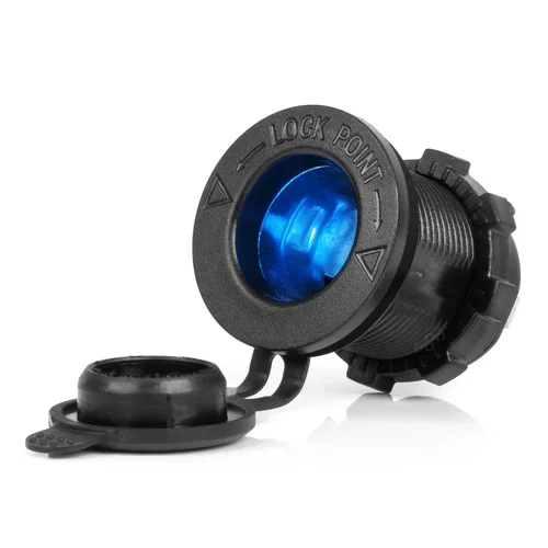 Vodotesná zásuvka do zapaľovača auta s MODRÝM LED podsvietením 12/24V AMiO-04220
