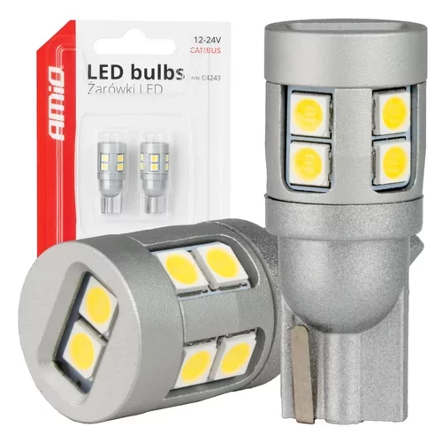 LED žiarovky CANBUS T10 W5W 12 SMD 3030 Biela 12V 24V AMiO-04243