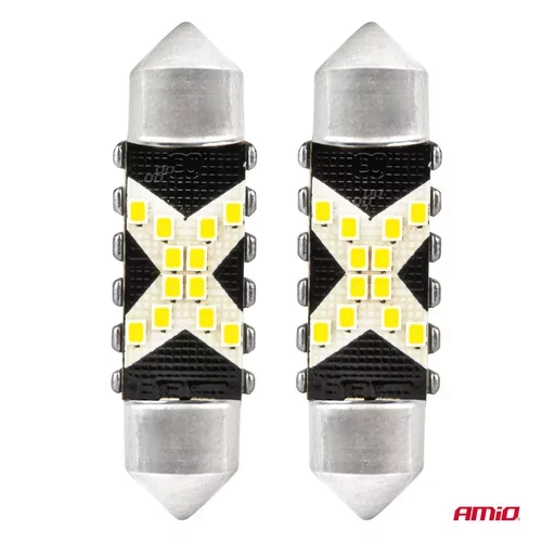 LED žiarovky CANBUS 12SMD Festoon C5W 2016 41mm White 12/24V AMiO-04238 - obr. 1