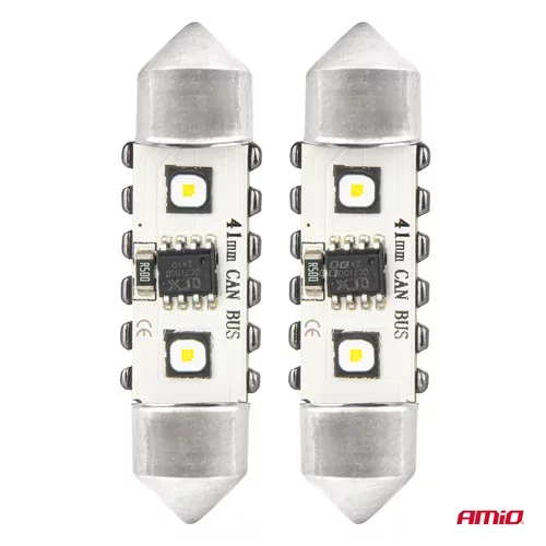 LED žiarovky CANBUS 12SMD Festoon C5W 3838 41mm White 12/24V AMiO-04250 - obr. 1