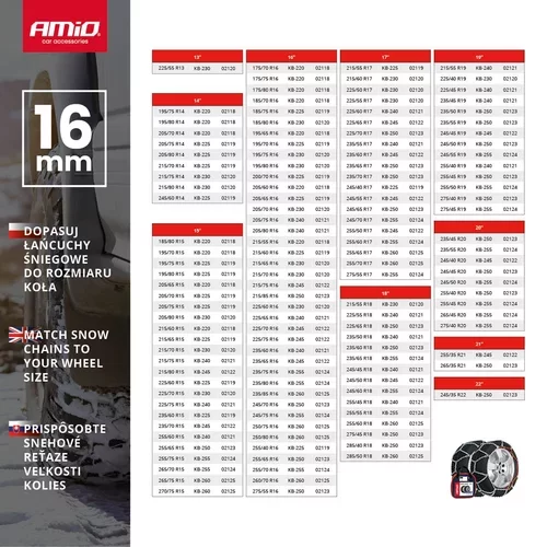 Snehové reťaze 16 mm 4x4-SUV-VAN KB-255 AMIO - obr. 4