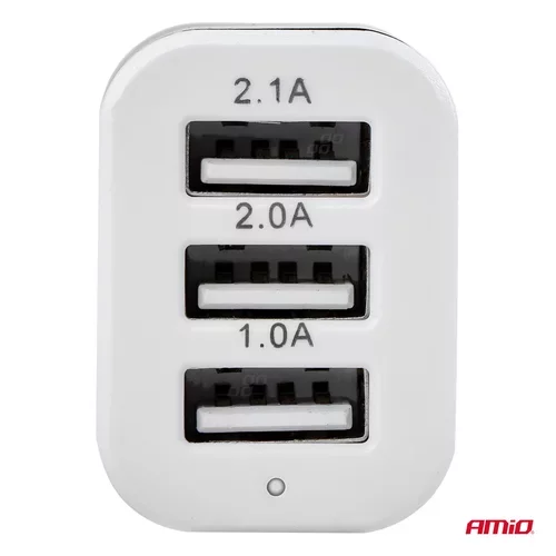 Autonabíjačka mobilného telefónu s 3xUSB biela PCH-03 AMIO - obr. 1