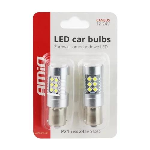 LED žiarovky CANBUS 3030 24SMD 1156 BA15S P21W White 12V/24V AMIO - obr. 2