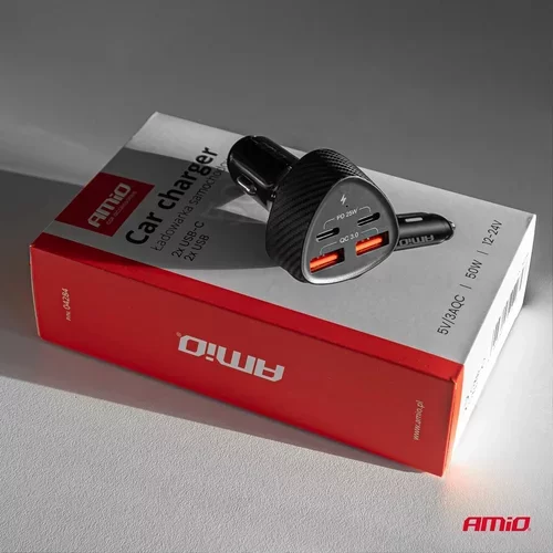 Nabíjačka do auta 50W 2xUSB-A + 2xUSB-C AMiO-04284 - obr. 3