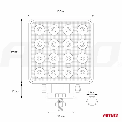 Pracovné LED svetlo 16x LED AWL05 EMC 108x108 48W FLAT 9-60V AMIO - obr. 11