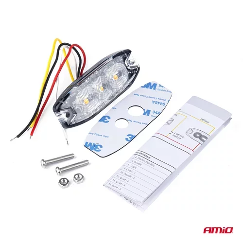 Výstražné osvetlenie oranžové 3x3W LED R65 R10 12/24V IP67 AMIO - obr. 2