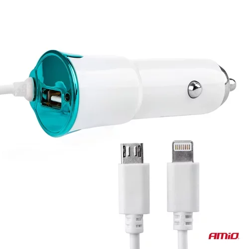 Autonabíjačka mobilného telefónu s USB + microUSB + iPhone lighting PCH-05 AMIO - obr. 2