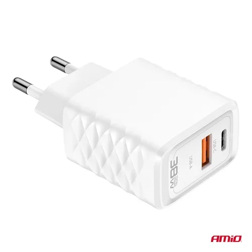 Nástenná nabíjačka Quick Charger GaN 38W USB-A + USB-C AMIO-04287 - obr. 3