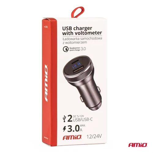 USB nabíjačka s voltmetrom 38W PCH PRO-06 USB+USB-C 12/24V AMiO-02932 - obr. 5