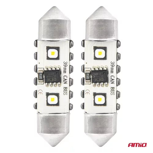 LED žiarovky CANBUS 12SMD Festoon C5W 3838 39mm White 12/24V AMIO-04249 - obr. 1