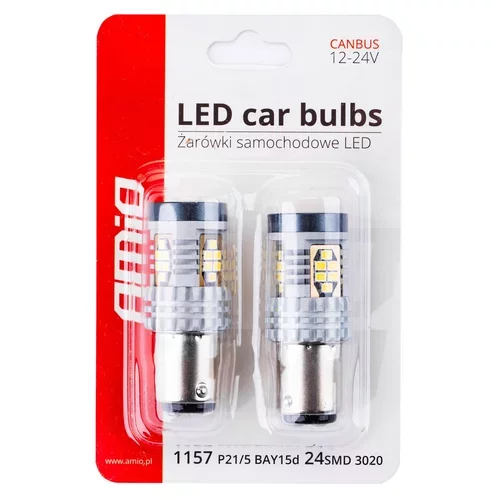 LED žiarovky CANBUS 3020 24SMD 1157 BAY15D P21/5W White 12V/24V AMIO - obr. 3