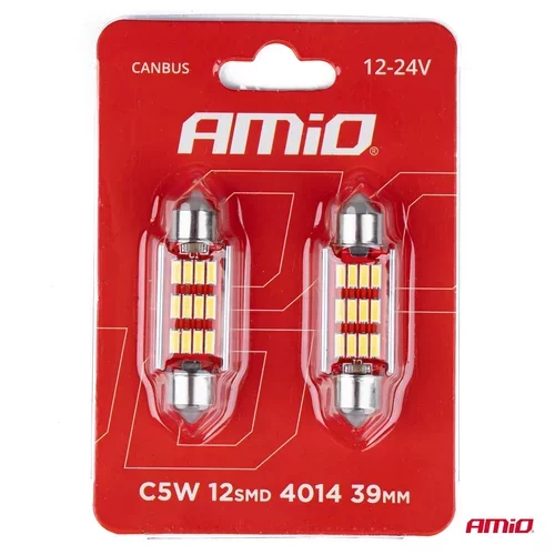 LED žiarovky CANBUS 4014 12SMD Festoon C5W C10W C3W 39mm White 12V/24V AMIO - obr. 2