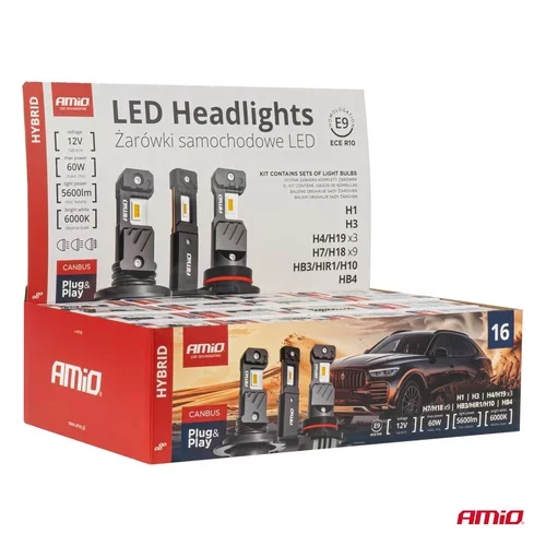 LED žiarovky hlavného svietenia Hybrid séria H1 H3 H4 H7 HB3 HB4 6000K Canbus 16 sad AMiO-04120 - obr. 1