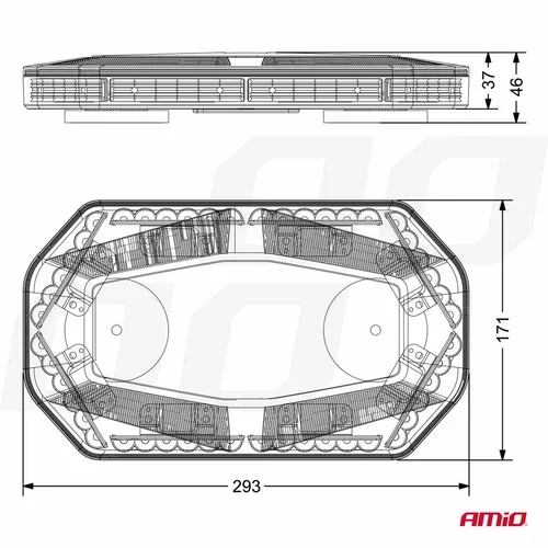 Mini svetelná lišta LED WLB78 magnet 293x171mm R65 R10 48LED 12/24V IP56 AMIO - obr. 8