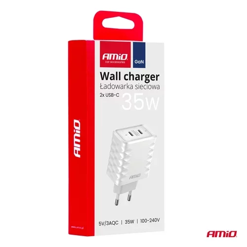 Nástenná nabíjačka Quick Charger 35W 2xUSB-C AMIO-04288 - obr. 3