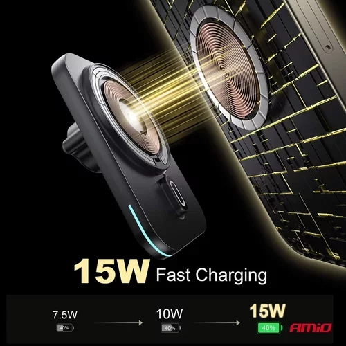 Rýchla magnetická bezdrôtová nabíjačka do auta na palubnú dosku Qi2 15W AMIO-04180 - obr. 5