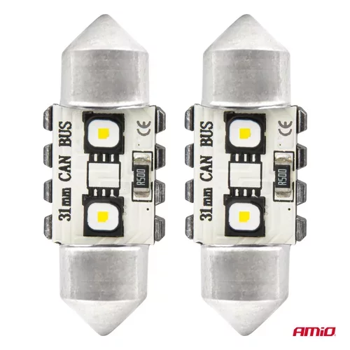 LED žiarovky CANBUS 12SMD Festoon C5W 3838 31mm White 12/24V AMIO-04247 - obr. 1