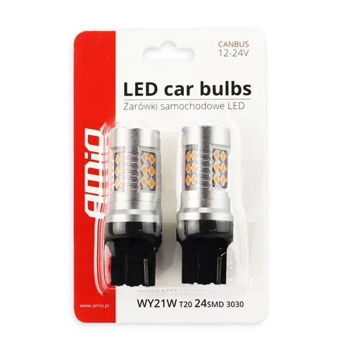 LED žiarovky CANBUS 3030 24SMD T20 7440 WY21W Oranžová 12V/24V AMIO - obr. 7