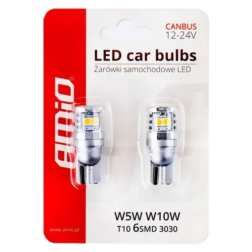 LED žiarovky CANBUS 3030 6SMD T10 W5W W10W White 12V/24V AMIO - obr. 5