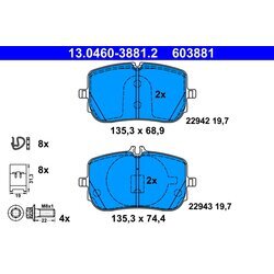 Sada brzdových platničiek kotúčovej brzdy ATE 13.0460-3881.2