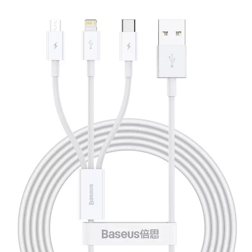 Kábel USB 3v1 Baseus Superior Series 3,5A, 1.2m biely