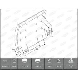 Sada brzd. oblož., Bubn. brzda BERAL KBL19890.0-1616 - obr. 1