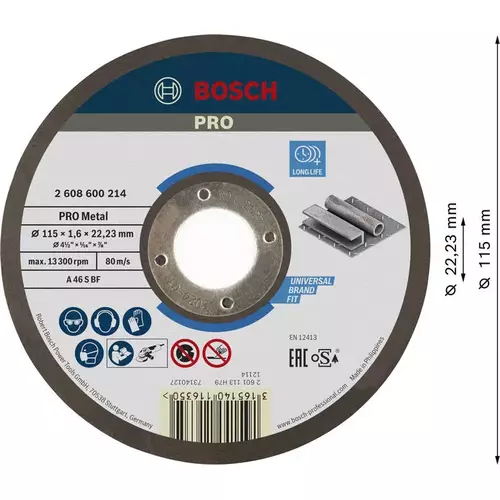 BOSCH Rezací kotúč PRO Metal, 115 × 1,6 × 22,23 mm, oSa (3)