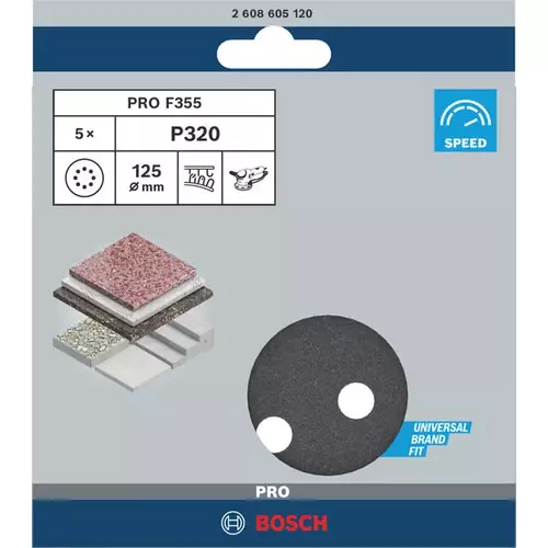 BOSCH Brúsny kotúč PRO F355, 125 mm, G320, 5 ks (3)