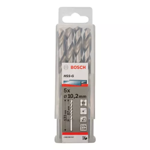 BOSCH Špirálový vrták PRE Metal HSS-G štandardnej dĺžky, 10,2 × 87 × 133 mm, 5 ks (20)