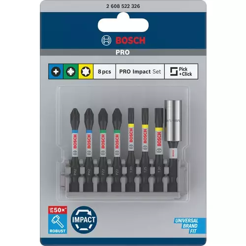 BOSCH Sada PRO Impact Set so štandardným držiakom bitov a Pick and Click balením, PH2 (2×), PZ2 (2×), T20, T25, T30, BH, 8 ks (3)