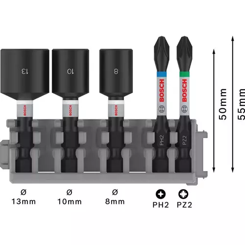 BOSCH Sada PRO Impact Set s maticovými nadstavcami a Pick and Click balením, PH2 x 50, PZ2 x 50, NS8 x 50, NS10 x 50, NS13 x 50 mm, 5 ks (4)