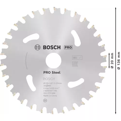 BOSCH Kotúč PRO Steel cordless na kov pre akumulátorové okružné píly, 136 x 1,6 x 20 mm (5)