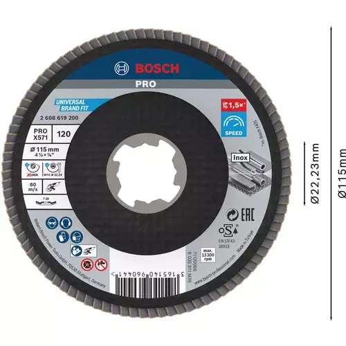 BOSCH Lamelový brúsny kotúč PRO X571, 115 mm, G120, X-LOCK (3)