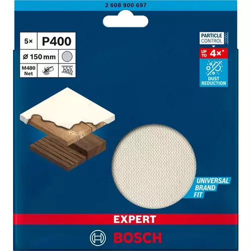 BOSCH Brúsny papier EXPERT M480 pre excentrické brúsky, 150 mm, zrnitosť 400, 5 ks (3)