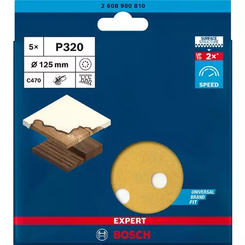 BOSCH Brúsny papier EXPERT C470 s 8 otvormi pre excentrické brúsky, 125 mm, zrnitosť 320, 5 ks (3)