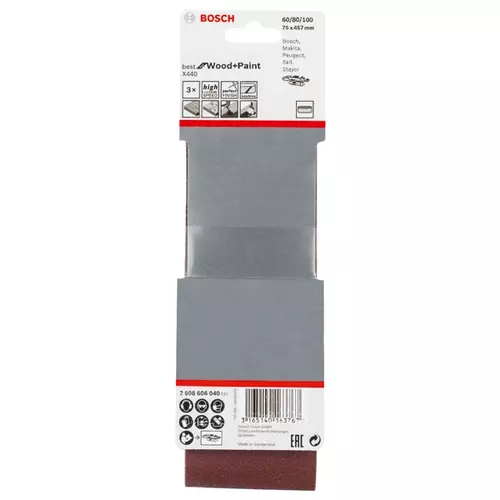 BOSCH Brúsny pás PRO X440, 75 x 457 mm, G60, G80, G100, 3 ks (8)