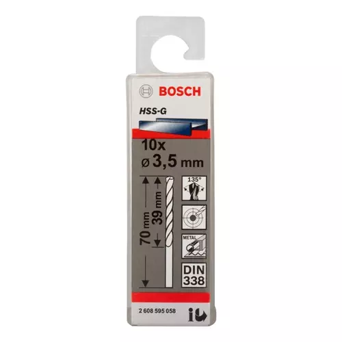 BOSCH Špirálový vrták PRE Metal HSS-G štandardnej dĺžky, 3,5 × 39 × 70 mm, 10 ks (20)