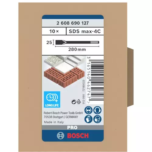 BOSCH Plochý sekáč PRO SDS max-4C, 25 × 280 mm, 10 ks (4)