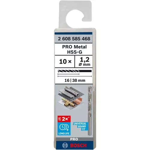 BOSCH Špirálový vrták PRE Metal HSS-G štandardnej dĺžky, 1,2 × 16 × 38 mm, 10 ks (3)