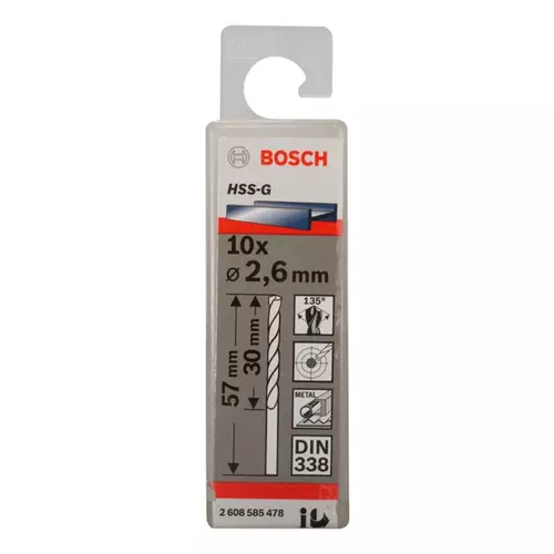 BOSCH Špirálový vrták PRE Metal HSS-G štandardnej dĺžky, 2,6 × 30 × 57 mm, 10 ks (20)